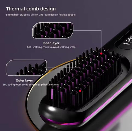 Peigne électrique en céramique avec chauffage Usb, LCD, sans fil, Portable, outil de coiffure à ions négatifs, brosse à lisser Rechargeable
